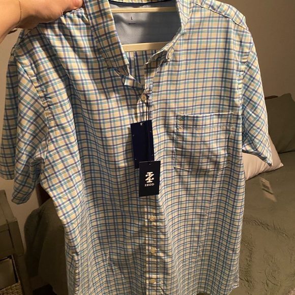 IZOD Men's Blue Plaid Shirt - Picture 2 of 3